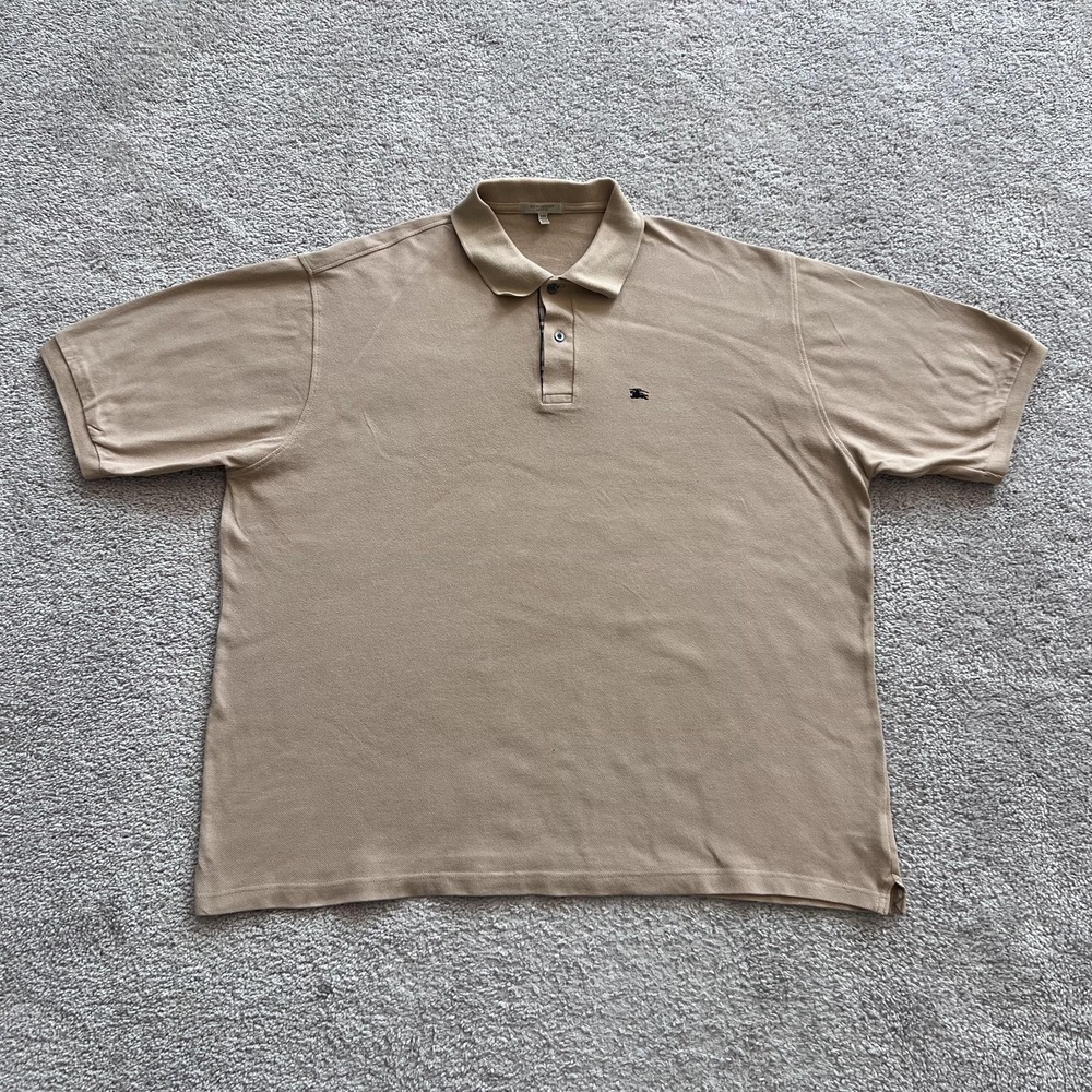 Burberry London Polo Beige Nova Check Shirt Mens 2XL Placket Cotton Short Sleeve